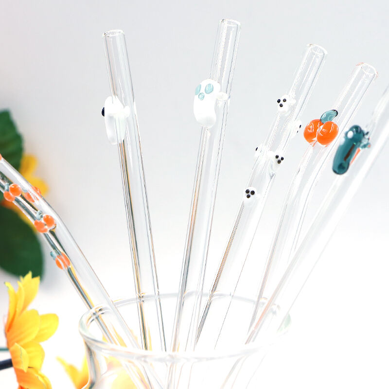 Borosilicate Reusable Halloween Holiday  Glass Straws With Design In Bulk Charm Handblow Drinking Straws manufacture