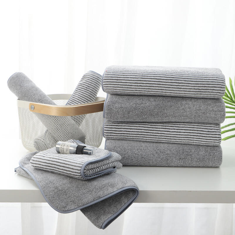 coral velvet bamboo charcoal fiber bath towel 3 piece set striped high water absorption thickened beach towel