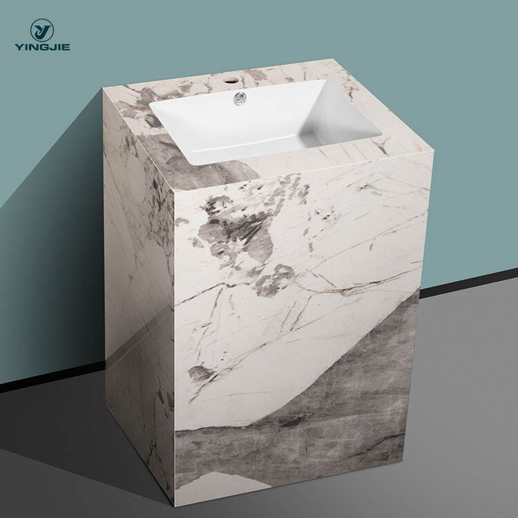 new design high quality bathroom sintered stone pedestal basin details