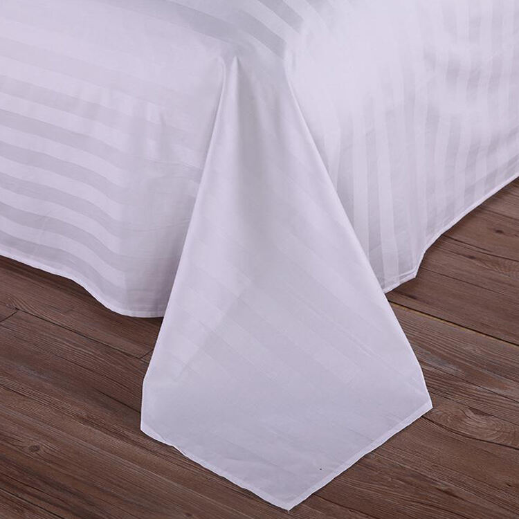 White cotton soft stripe hotel satin striped bedding set of four pieces