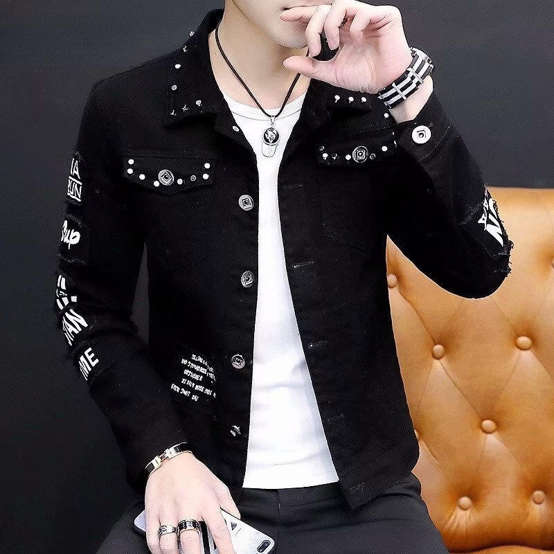 Wholesales Fashion Streetwear Jeans Blazer Jacket Men Rivet Motorcycle Coat Hip Hop Patchwork denim Jean Jackets Men 2023 factory