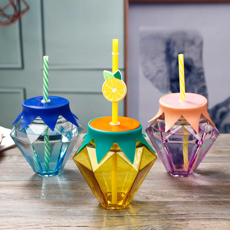 Diamond shaped glass bottle