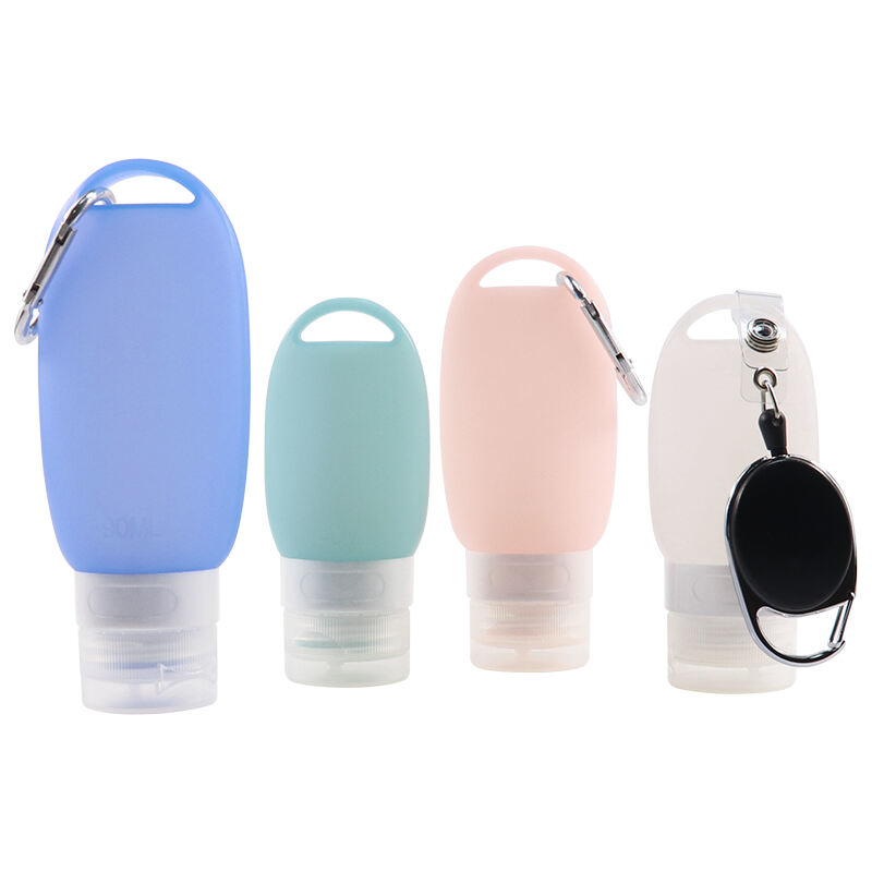 Silicone Squeeze Hand Sanitizer Travel Size Bottles with Carabiner