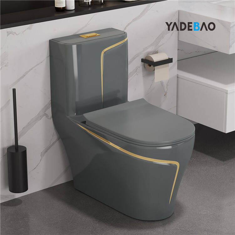 Luxury Grey Gold Bathroom Gravity Flushing WC P-trap/S-trap Colored Gray Toilet Bowl One Piece WC Toilets Gray Toilet Set details