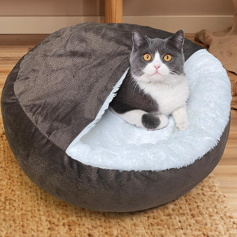 Luxury PV Fleece Inner PP Cotton Soft and Warm Comfortable Sleeping Cushion Donut Shape Washable Pet Dog Bed with Blanket factory