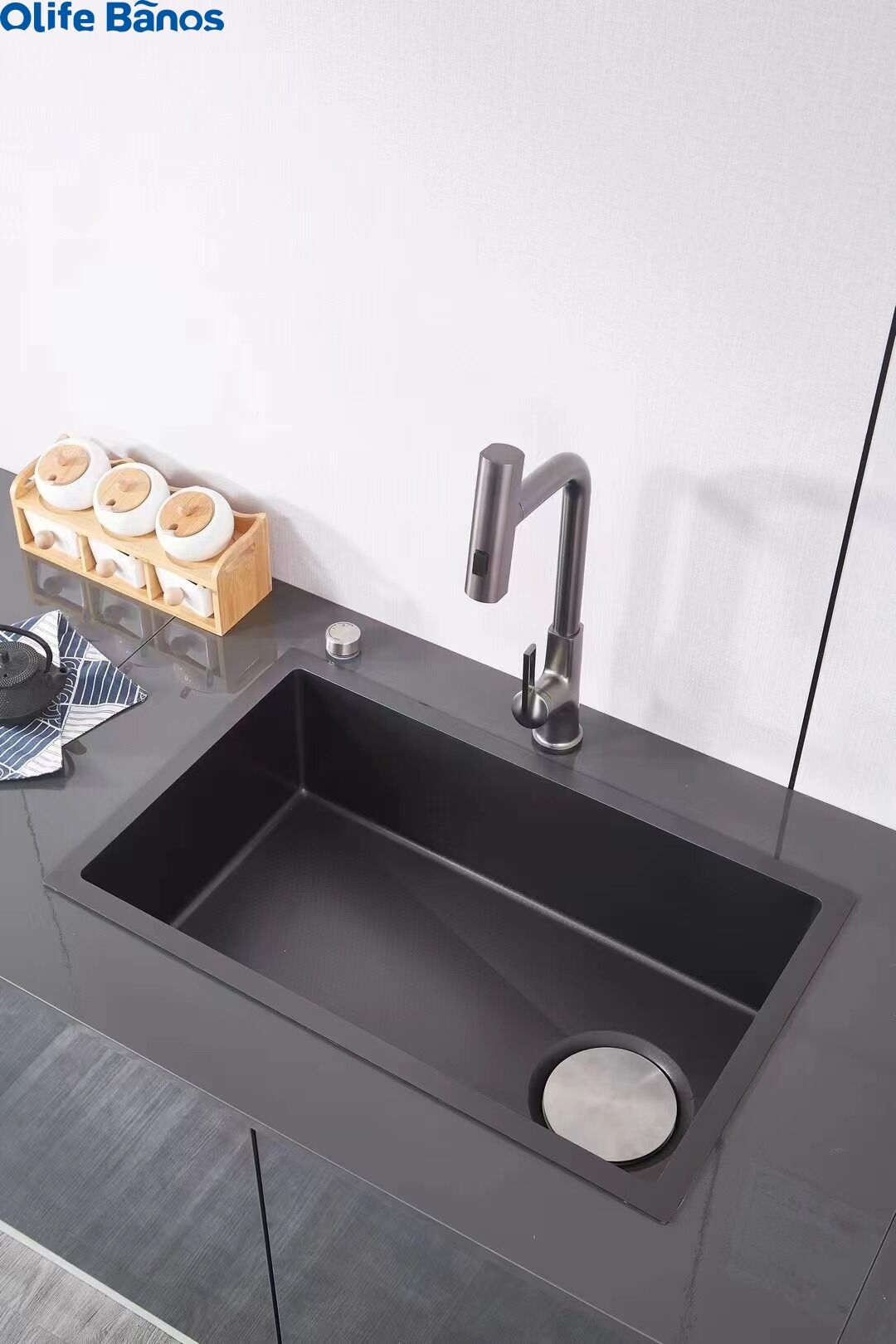 Olife Banos Simple Design Durable Wear-resistant Under Counter Nano Black Big Single Bowl  Kitchen Sink  Lavabo factory