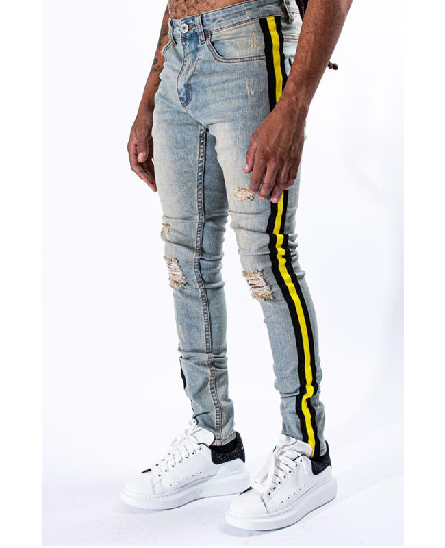 DiZNEW man pantalones jeans custom striped slim fit mens denim jeans details