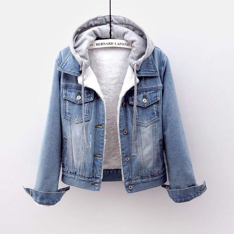 Ladies Womens Winter Sherpa Hoodie Jacket Casual Jeans Slim Fit Blue Denim Plus Size Women's Jackets details