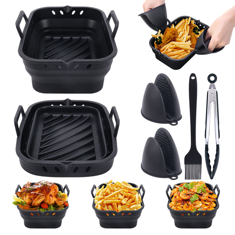 2 Pack Rectangel Foldable Silicone Airfryer Liners Set for Dual Air Fryer