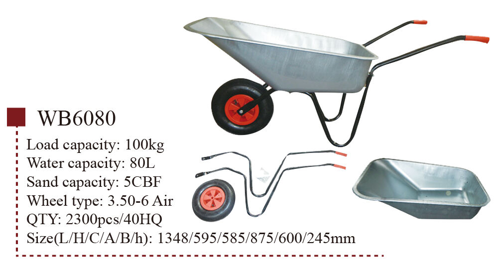 عربة اليد WB6080، عربة العجلات، لبناء إنشاءات الحدائق، بإطار فولاذي، تصنيع العجلات الهوائية 3.50-6