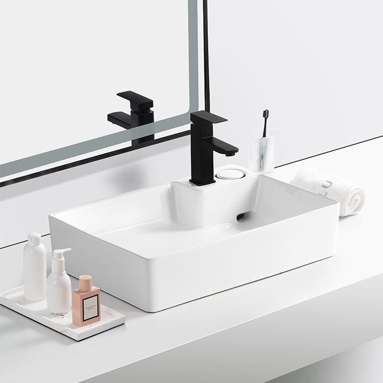 new product elegant rectangular ceramic base contour top hand wash bathroom sink supplier