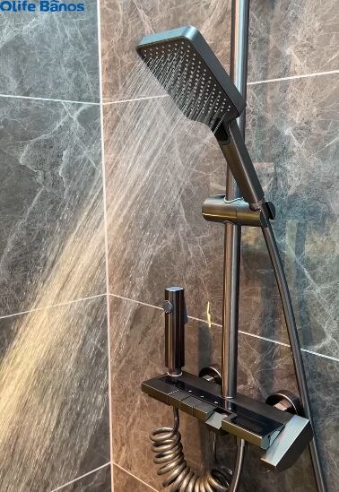 Modern Gunmetal  Digital Temperature LED  Aluminium Bathroom Rainfall Waterfall Shower head System Set factory