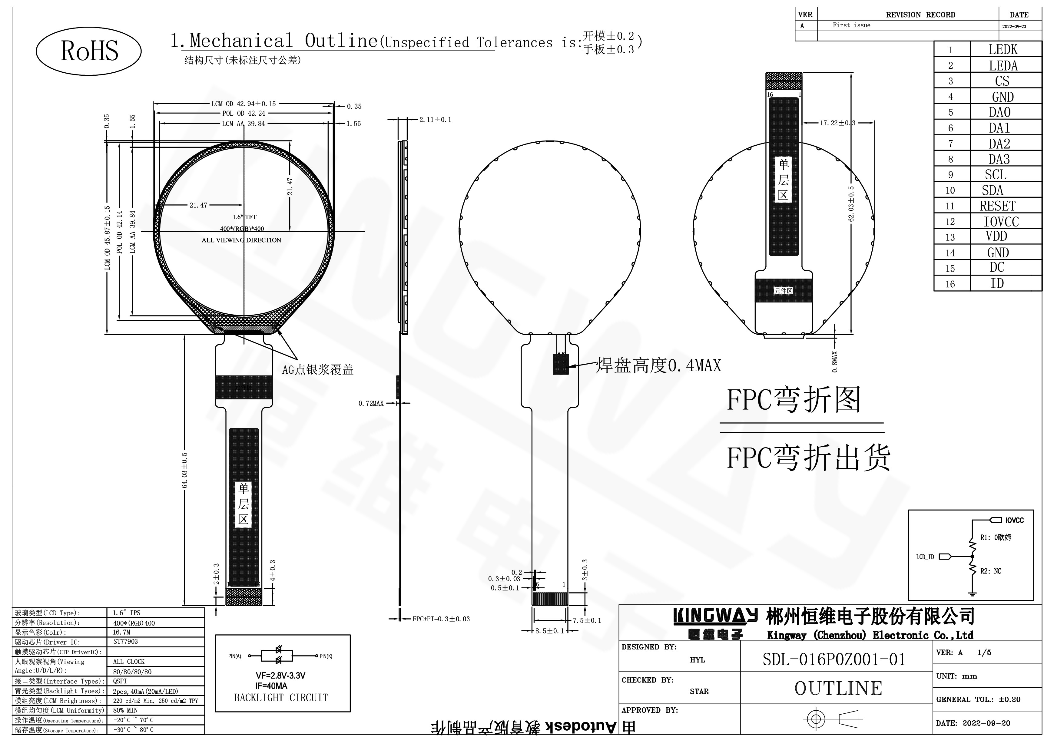 1.6 inch small round ips tft lcd screen display drawing