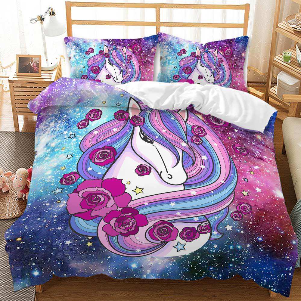 Pink Unicorn Bed Covers 3D Printed Quilt Cover fluffy bedding set cartoon For Girls factory