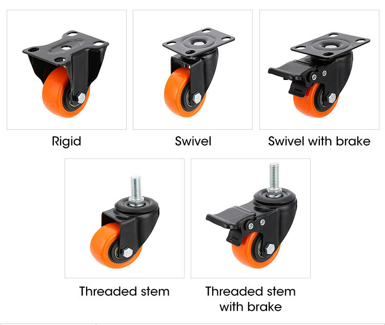 caster wheel orange color 1.5/2/2.5/3/4/5 inch swivel type PVC castor with double bearings for machinery and equipment supplier