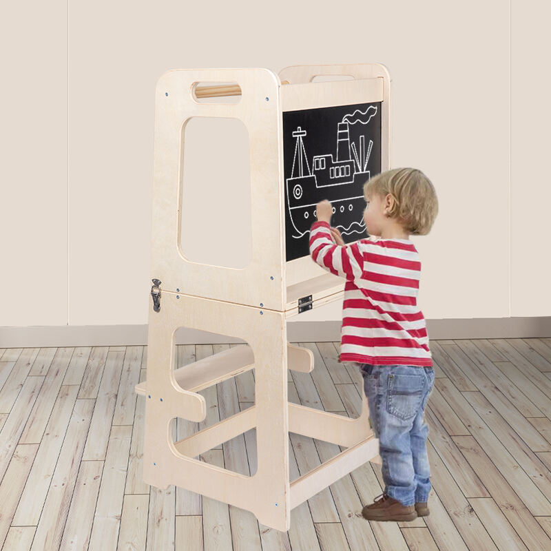 Enfant en bas âge aide de cuisine escabeau pliant tour d'apprentissage en bois Montessori hauteur réglable tabouret enfants cuisine tour d'apprentissage usine