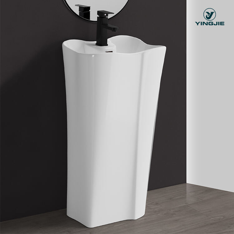 manufacture unique ceramic sanitary ware one piece freestanding basin for bathroom