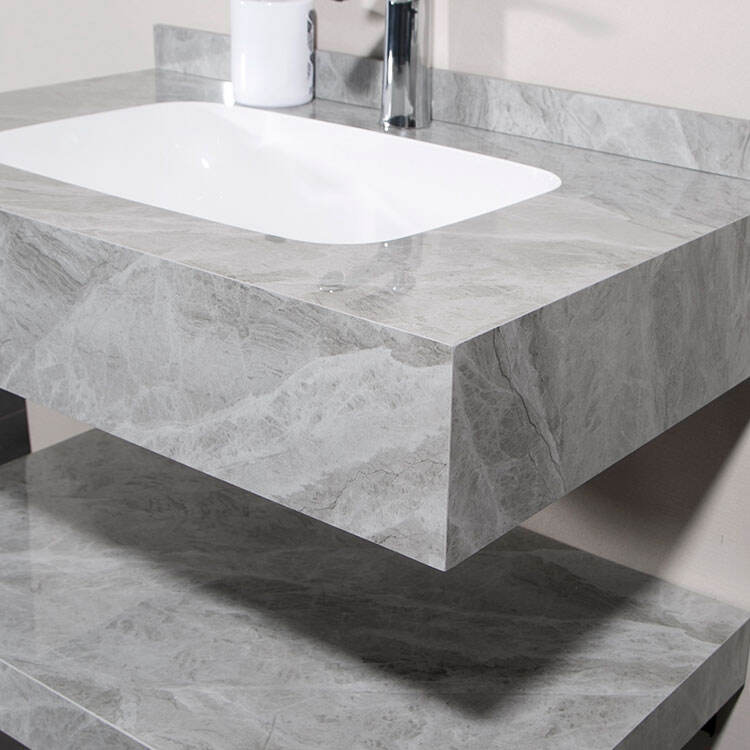 modern vanity double Sintered Stone bathroom cabinet with basin details