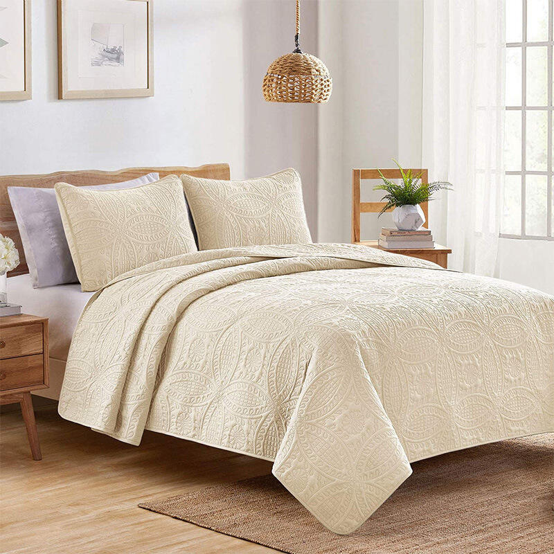 High Quality wholesale solid color Morden Bedding three piece bed cover quilting ultrasonic weave quilt details