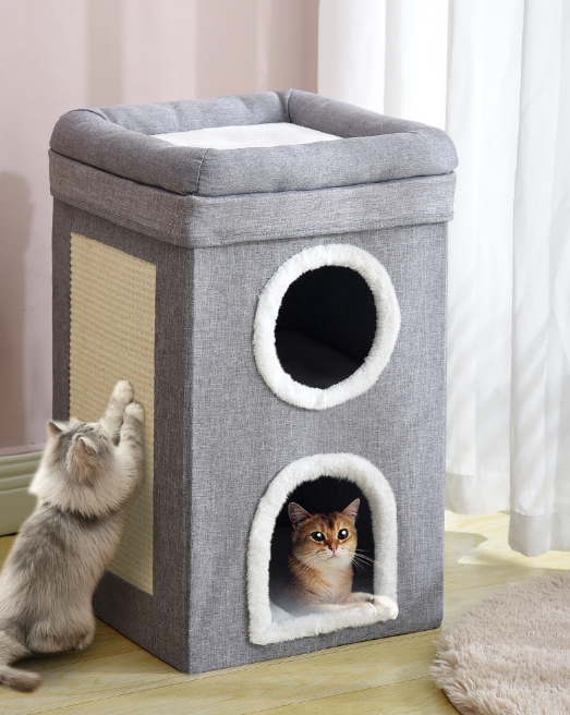 New Arrival Three floors Foldable Luxury Cottages Modern Window Plush Mat Cat Bed Cave With Sisal Hemp Scratching Mat details