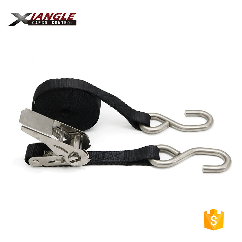 1 inch heavy duty 2.5cm motorcycle S hook tie down 304 stainless steel cargo lashing ratchet straps for car transportation manufacture