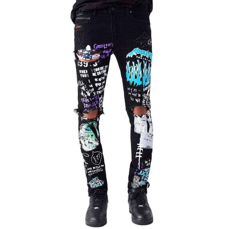 DiZNEW Custom Screen Printing Design Fashion Pants Black Denim Jeans