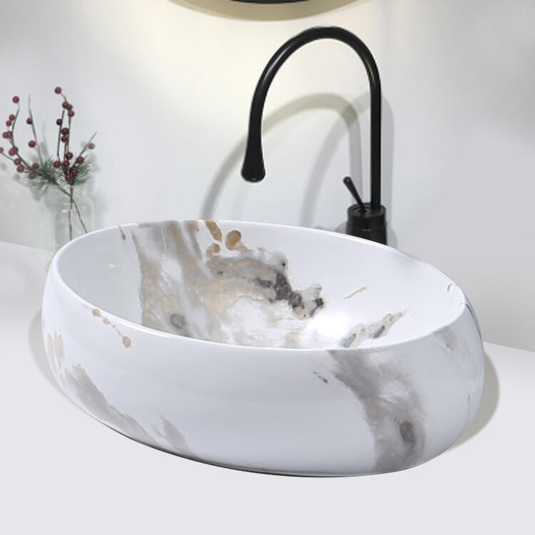 Bathroom Luxury Hotel Vanity Basin Porcelain Marble Look Ceramic Art Marble Wash Basin Countertop Vessel Sink manufacture