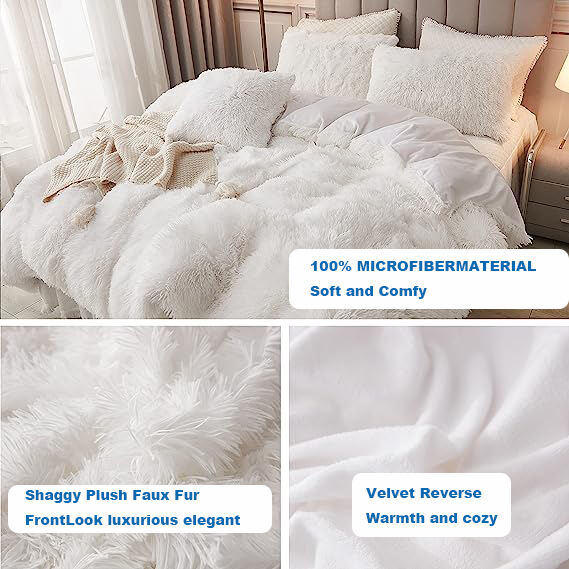 Plush duvet cover white fluffy cover set large plush faux fur bedding set with zipper closure duvet bedding set supplier