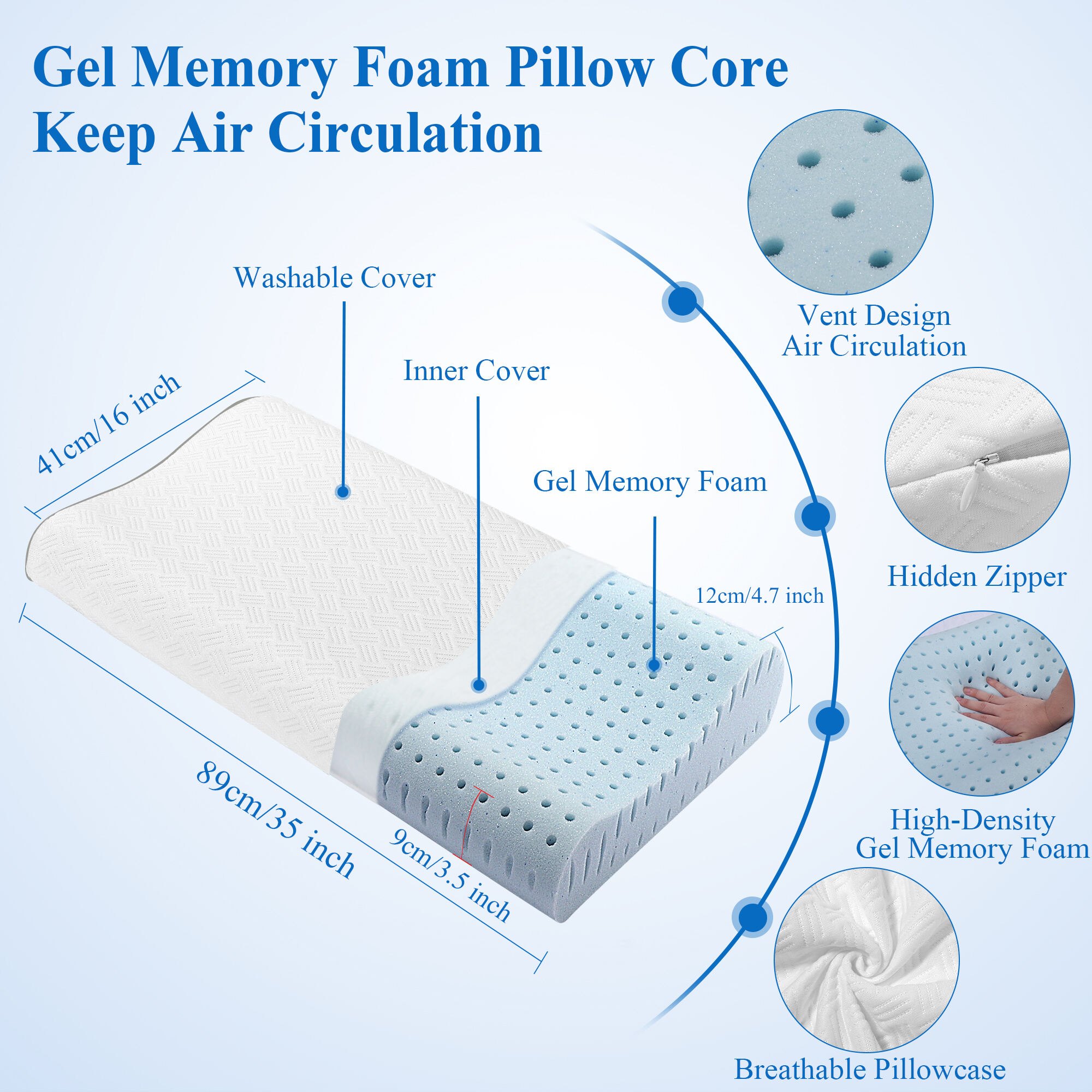 Wholesale Factory OEM Custom shape Ventilated Gel memory foam sleep pillow for Sleeping supplier