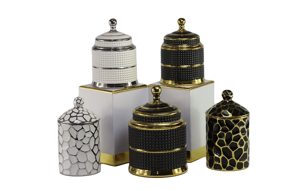 Luxury custom  ceramic porcelain candle jars and boxes small  candle containers with lids supplier