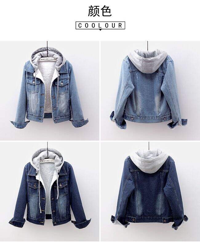 Ladies Womens Winter Sherpa Hoodie Jacket Casual Jeans Slim Fit Blue Denim Plus Size Women's Jackets details