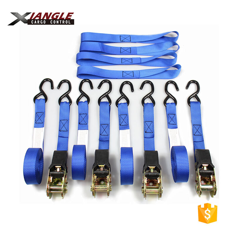 Manufacture product 4pk heavy duty ratchet tie down kit with purple or colorful polyester webbing with 4pcs soft loops supplier