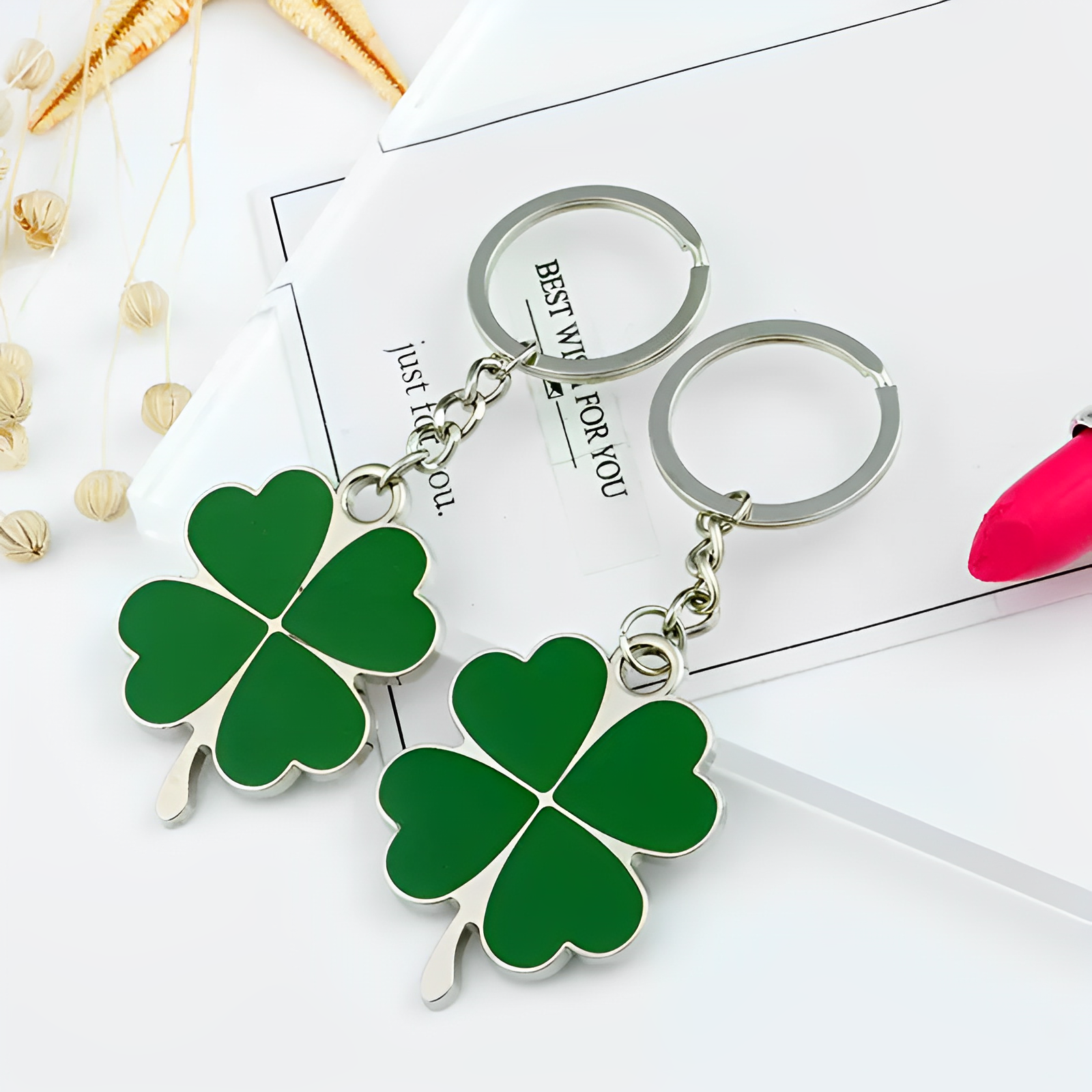 Custom Simple Lucky Clover Cute Key Chain Plant Metal Logo Promotional Keychains factory