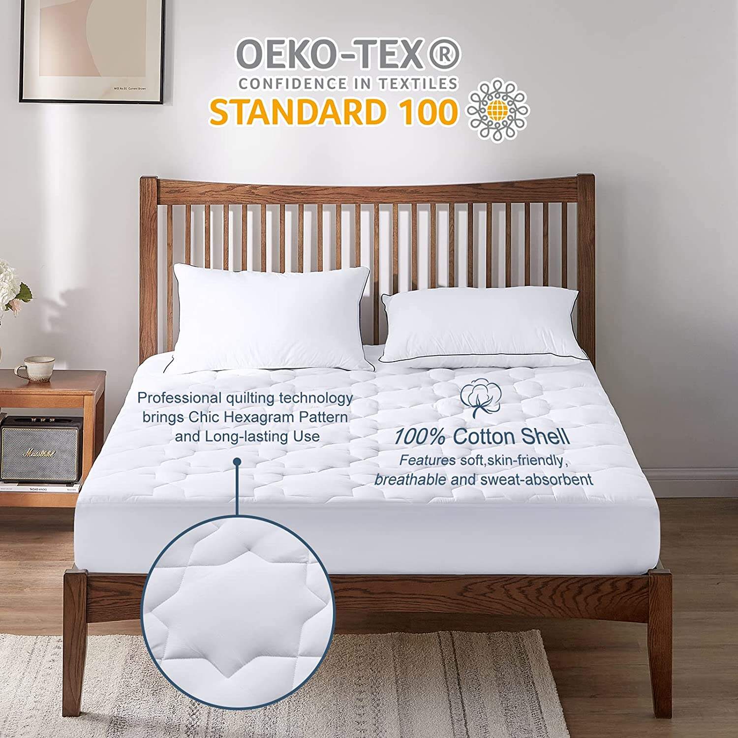 Wholesale high quality Custom white 100% cotton sleeping hotel home use bed mattress protector details