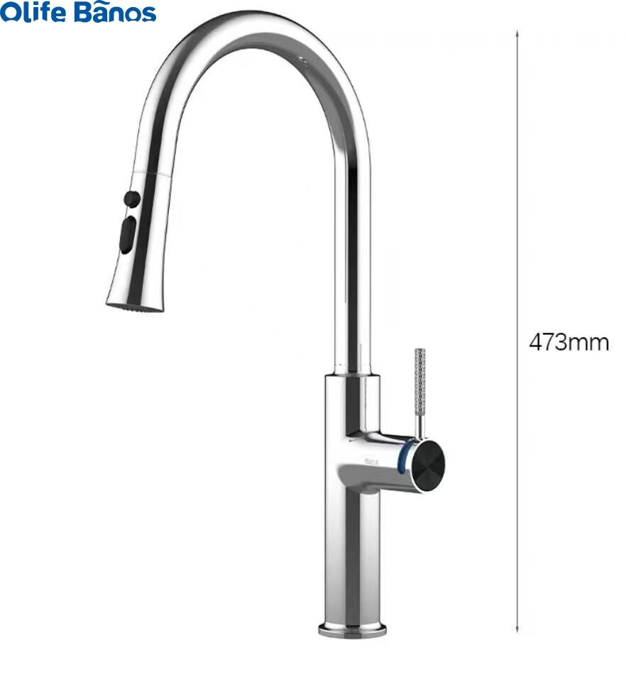 2023 Kitchen pull-out telescopic faucet hot and cold water tank mixing valve black gold kitchen faucet with broom head details