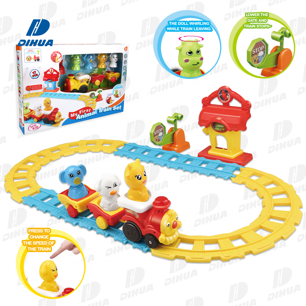 MY FIRST - Animals Train Toy with Railway, Cartoon Animal Figures Battery Operated Electric Toy Race Track with Music & Light