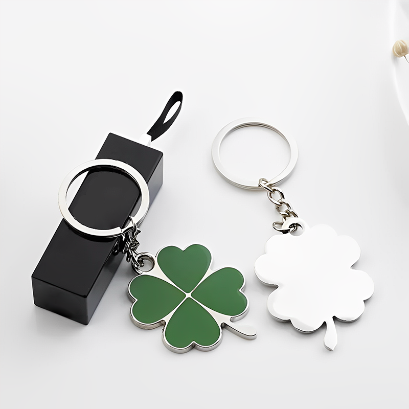 Custom Simple Lucky Clover Cute Key Chain Plant Metal Logo Promotional Keychains supplier