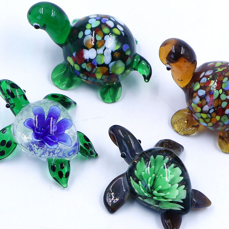 Creative Handmade Blown Glass Figurine Animal Colorful Turtle Statue manufacture