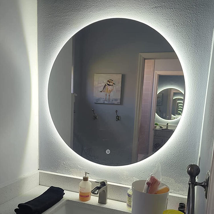 Modern Smart Round LED touch screen mirror Wall Mounted Cabinet Decorative light Mirror