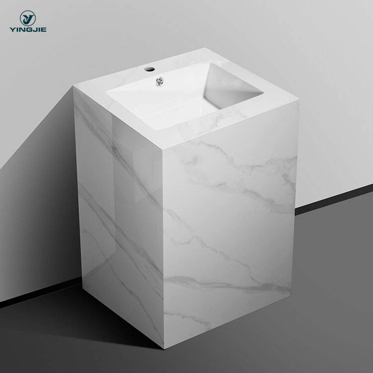 square sintered stone marble pedestal basin washing sink for bathroom