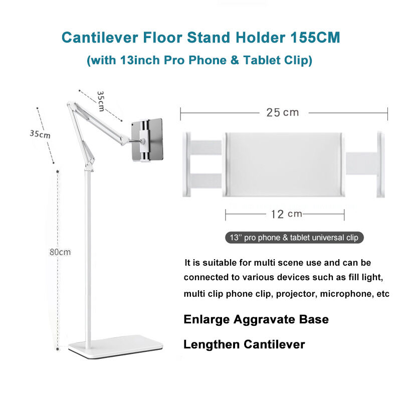 Soporte de teléfono móvil de piso perezoso de 4 a 13 pulgadas, soporte de piso ajustable telescópico de múltiples funciones para tabletas y teléfonos  