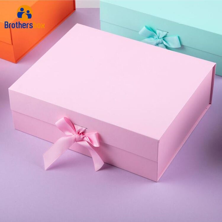 Multi-color Folding Gift Box with Ribbon / Custom Collapsible Rigid Box details