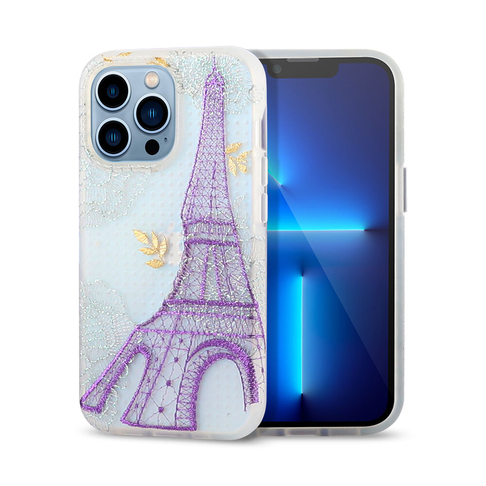 Étui de téléphone transparent en TPU PC hybride personnalisé Laudtec avec broderie mignonne pour iPhone 14 Série Étuis Design de luxe  