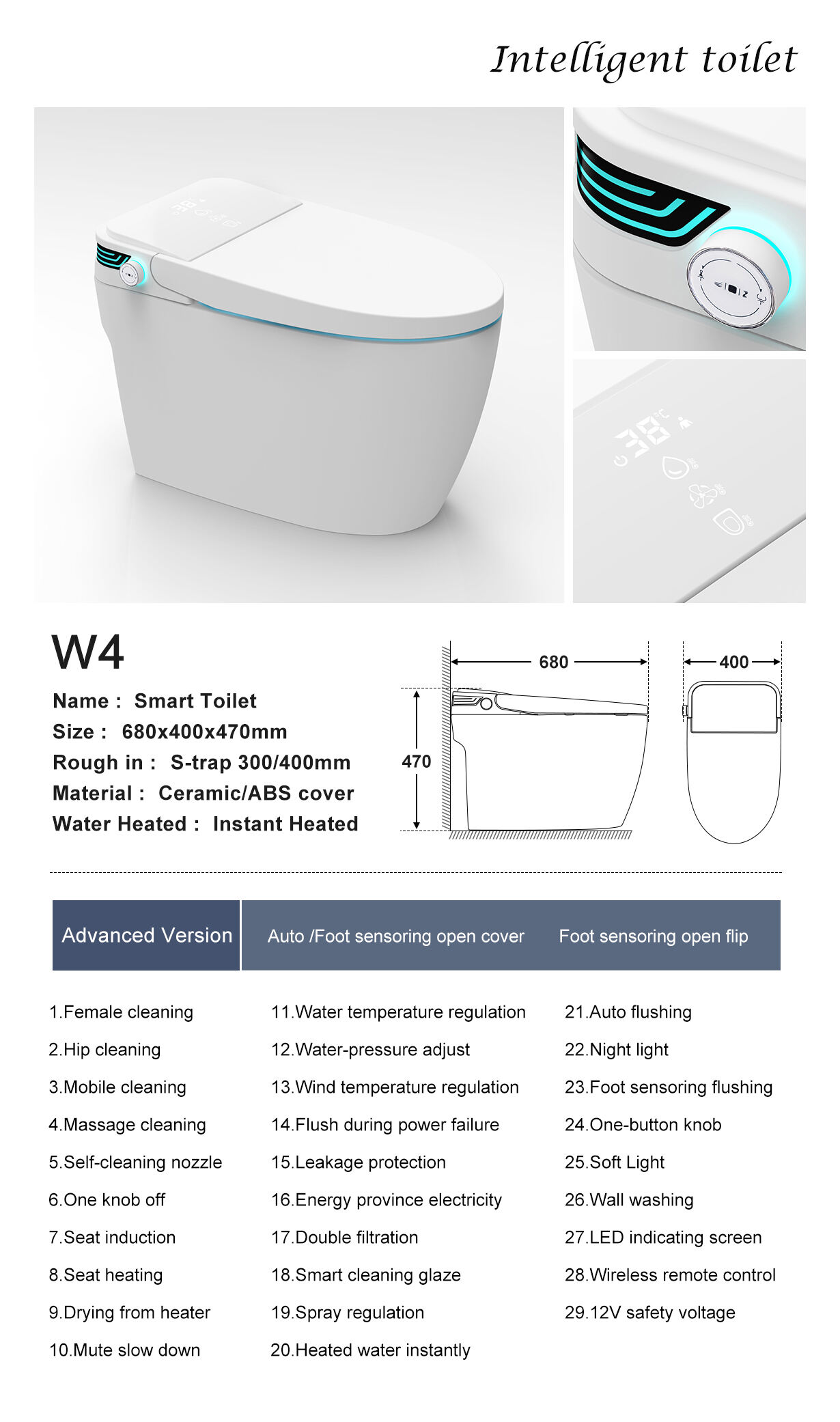 W4-A GP Fashionable Full-Automatic Jet Siphon Instant Heated one piece Intelligent Smart Toilet Wc details