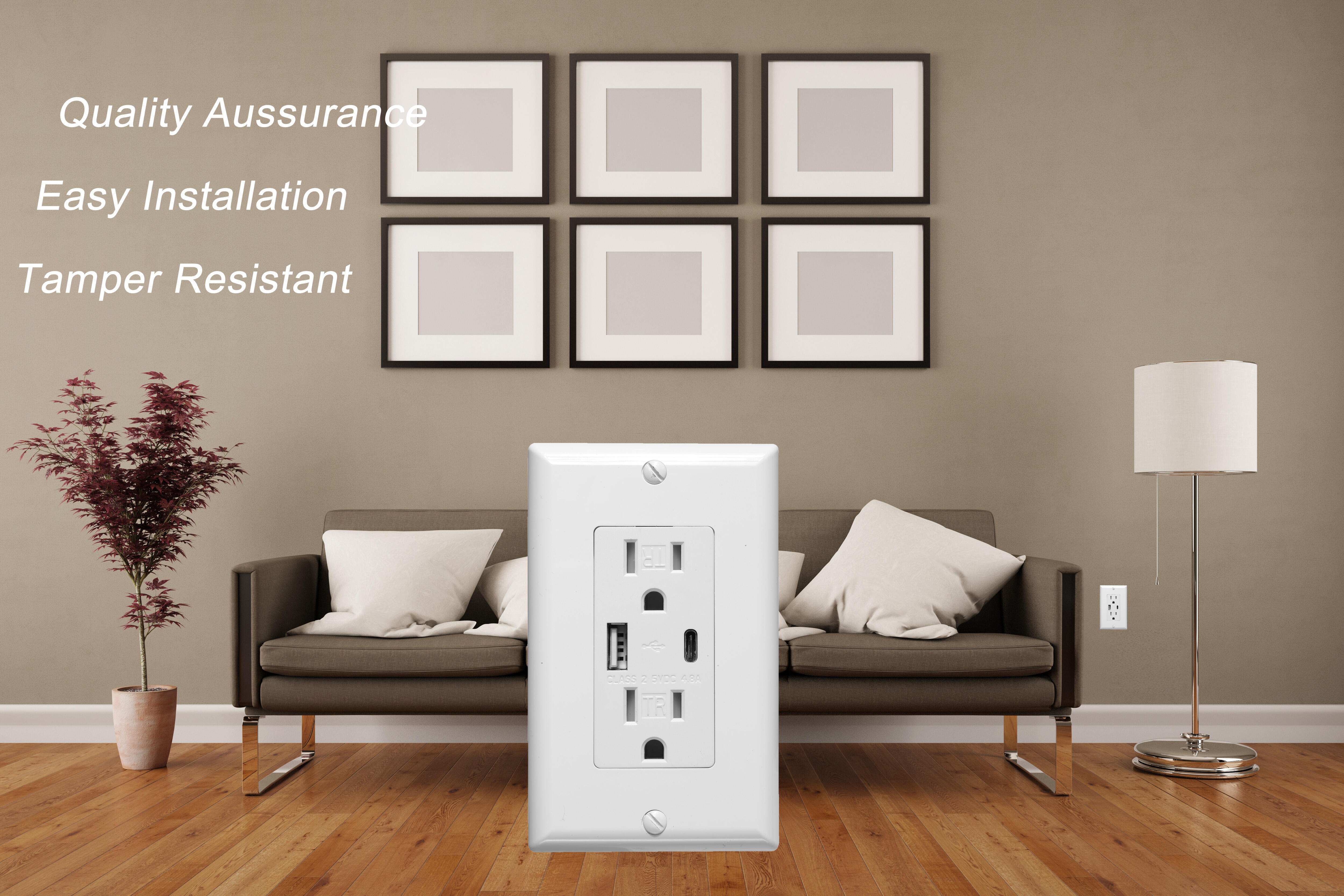 Prise murale électrique double Barep American UL homologuée, type 4.8 A, résistante aux intrusions, avec prise USB