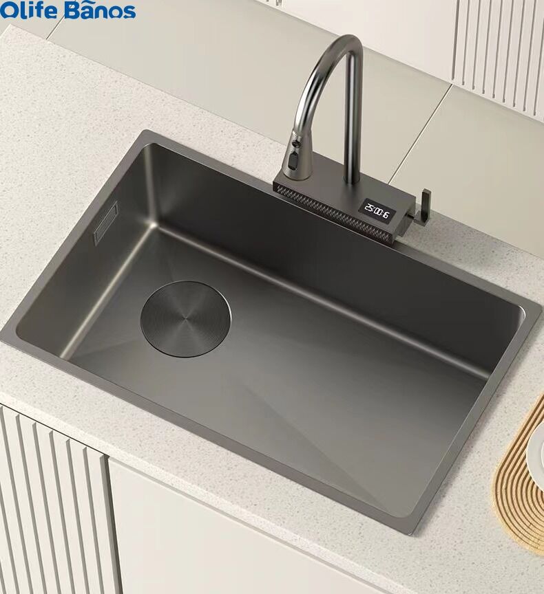 2023 America European Simple Design Durable Wear-resistant Under Counter Nano Black White  Big Single Bowl  Kitchen Sink  Lavabo supplier