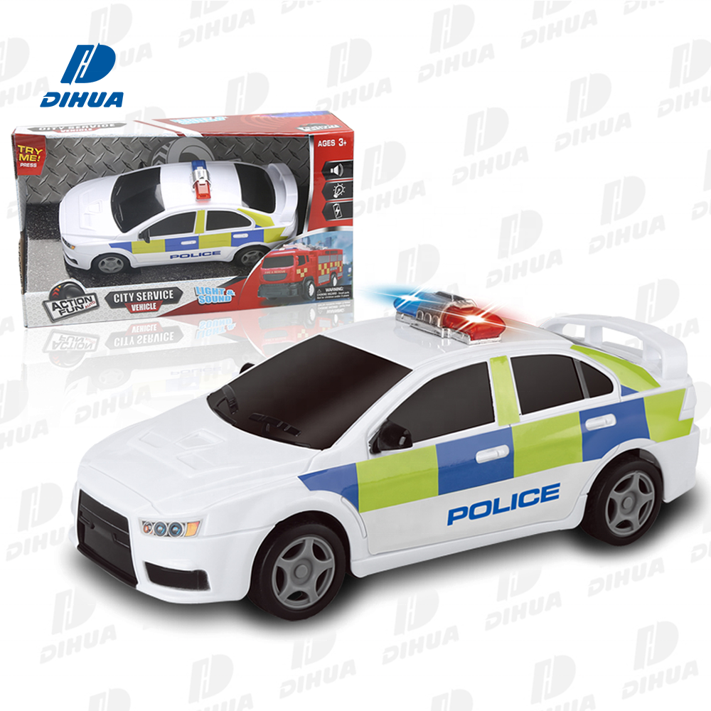 ACTION FUN - Kids Police Car Toy Unisex Free Wheel City Service Rescue Vehicle Toy with Realistic Working Light and Sirens Sound