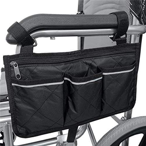 KSM-WB03 Wheelchair Side Bag Waterproof Wheelchair Armrest Accessories Storage Pouch with Reflective Strips