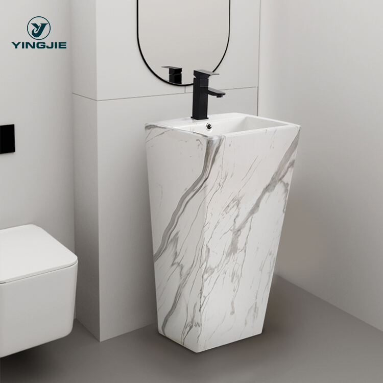 Ceramic sanitary ware customization pattern pedestal basin one piece freestanding basin