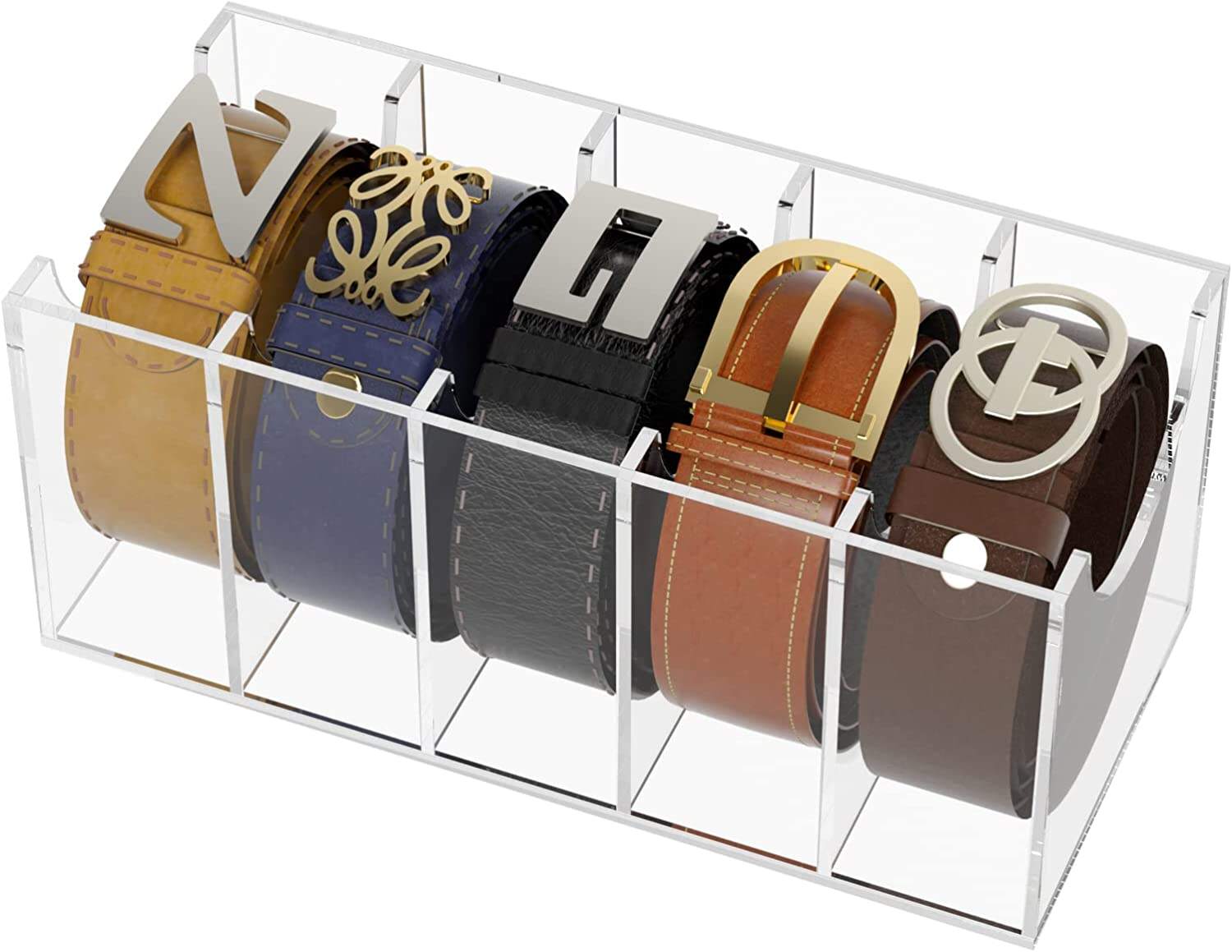 Customized  Acrylic 5 Compartments Belt Container Storage Holder supplier